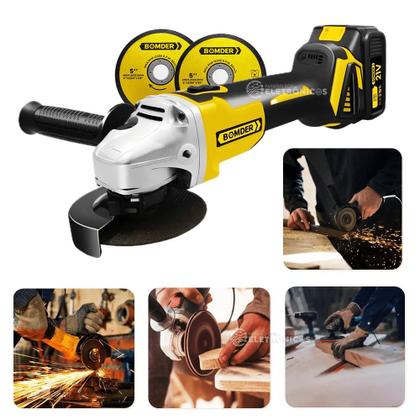 Imagem de Lixadeira e Esmerilhadeira 8000Rpm Angular Recarregável 2 Baterias 21v e Discos de Corte + Produtividade BOM9705