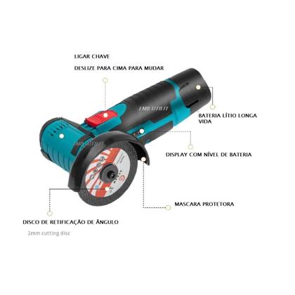Imagem de Lixadeira Esmerilhadeira Sem Fio Bivolt com Bateria Recarregável 12V e Discos de Corte com Maleta Organizadora Portátil Lixar Polir e Cortar