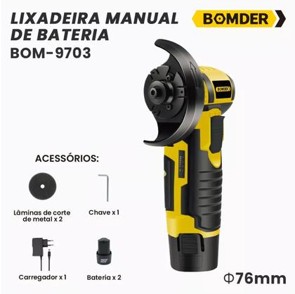 Imagem de Lixadeira manual 76mm bomder 2 baterias recarregáveis 12v