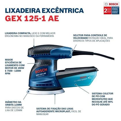 Imagem de Lixadeira Orbital Excêntrica GEX 125-1 AE 250w Bosch