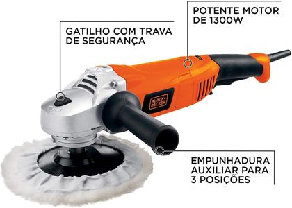 Imagem de Lixadeira Politriz Polidora Profissional Black+Decker 7 Pol Automovel 1300W WP1500K 127V ou 220V