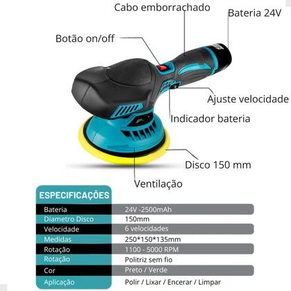 Imagem de Lixadeira Roto Orbital Politriz Automotiva C/ Acessórios 24V