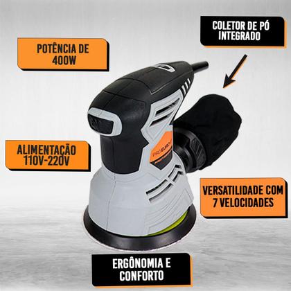 Imagem de Lixadeira Roto Orbital Politriz Profissional 400W 220V 125mm Acompanhando 3 discos Pró Euro