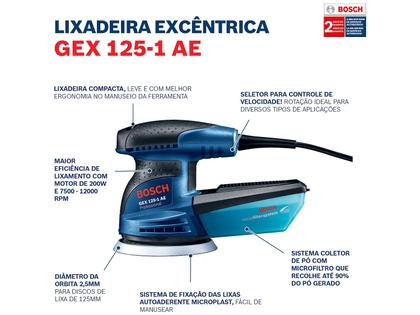 Imagem de Lixadeira Roto Orbital Professional Gex 125 1Ae 250w 220V com Coletor De Pó e Disco de Lixa 125 Mm Bosch