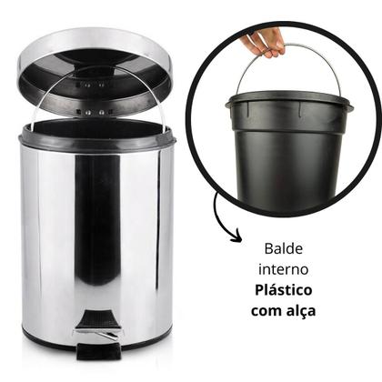 Imagem de Lixeira 12 Litros Aço Inox Brilhante C/ Pedal  - Mak Inox