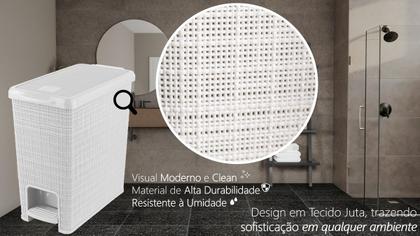 Imagem de Lixeira 12 Litros Retangular Juta Branca Com Pedal Nitron