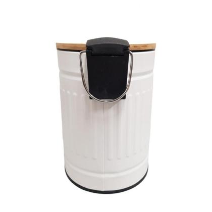 Imagem de Lixeira 12L Fluted Branca Com Pedal Inox e Bambu Jolitex MEK