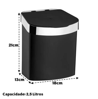 Imagem de Lixeira 2,5 Litros Cesto Lixo Plástico Para Bancada Pia Cozinha Preto Cromado - 521PTC Future