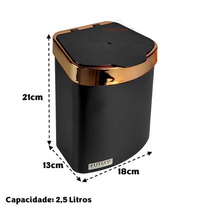 Imagem de Lixeira 2,5 Litros Cesto Lixo Plástico Para Bancada Pia Cozinha Preto Rose Gold - 521PTR Future
