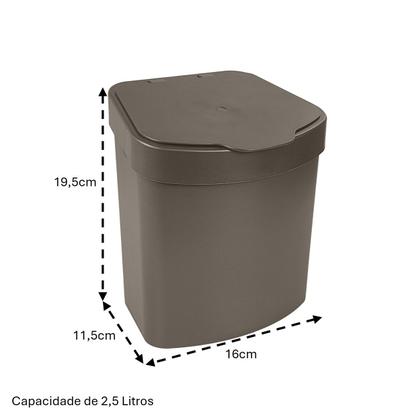 Imagem de Lixeira 2,5 Litros Com Tampa Plástica de Pia Bancada Cozinha Cor Café - 1109CF Future