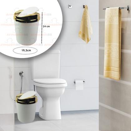 Imagem de Lixeira 5 Litros Com Tampa Basculante Dourada Metalizada Banheiro Cozinha Escritório  - AMZ