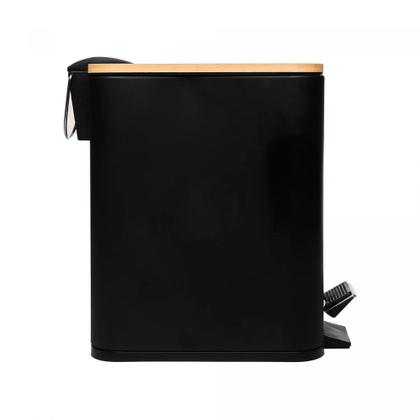 Imagem de Lixeira 5L Retangular de Metal com Pedal e Tampa em Bambu Preta Lyor