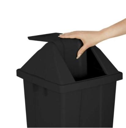 Imagem de Lixeira 60L quadrada preta com tampa basculante para coleta seletiva, escritórios, restaurantes, condomínios Q60P JSN