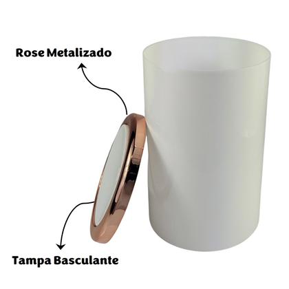 Imagem de Lixeira 8 Litros Basculante Redonda Cesto De Lixo De Cozinha Banheiro Branco Rose Gold - AMZ
