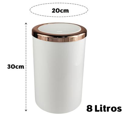 Imagem de Lixeira 8 Litros Basculante Redonda Cesto De Lixo De Cozinha Banheiro Branco Rose Gold - AMZ