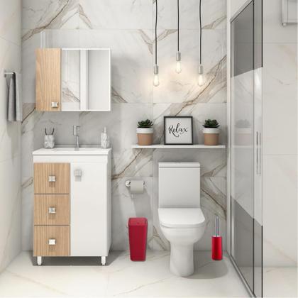 Imagem de Lixeira 8L Tampa Click Retangular +Escova Sanitária Vermelha