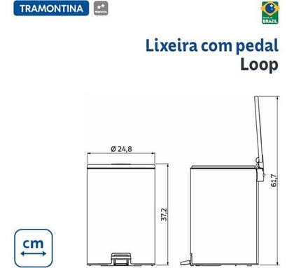 Imagem de Lixeira Aço Inox 12 Litros Tramontina Loop C/ Pedal