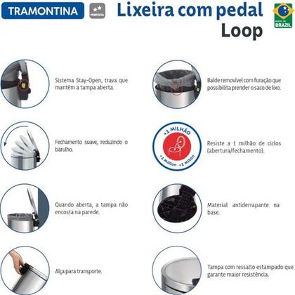 Imagem de Lixeira Aço Inox 12 Litros Tramontina Loop C/ Pedal