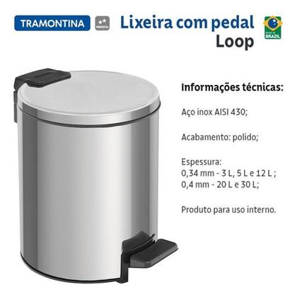 Imagem de Lixeira Aço Inox 3 Litros Com Pedal Loop
