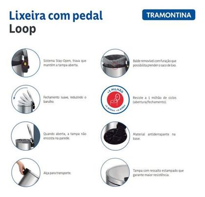 Imagem de Lixeira Aço Inox Com Pedal Loop 5 Litros Tramontina