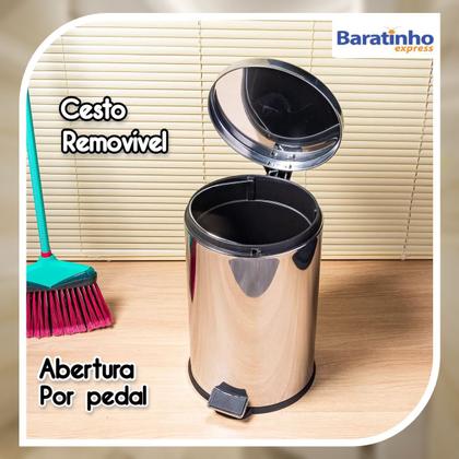 Lixeira Aço Inox Pedal 5 Litros C/ Cesto Plástico Removível - Hai Brasil Imagem de Lixeira Aço Inox Pedal 5 Litros C/ Cesto Plástico Removível