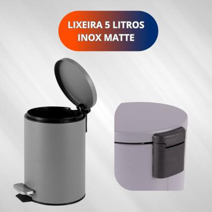 Imagem de Lixeira Aço Inox Premium 5Litros Com Pedal Antiaderente Acabamento Matte