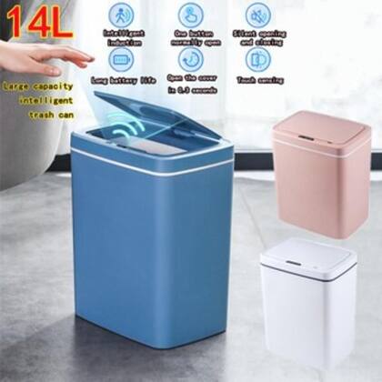 Imagem de Lixeira automatica azul 14 litros cesto de lixo com sensor inteligente banheiro cozinha 14l