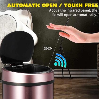 Imagem de Lixeira automatica branca 8 litros sensor inteligente cozinha banheiro inox cesto lixo luxo escritorio