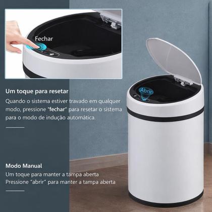 Imagem de Lixeira automatica branca grande 12 litros sensor inteligente cozinha banheiro inox cesto lixo
