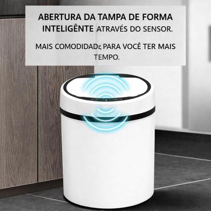 Imagem de Lixeira automatica branca grande 12 litros sensor inteligente cozinha banheiro inox cesto lixo