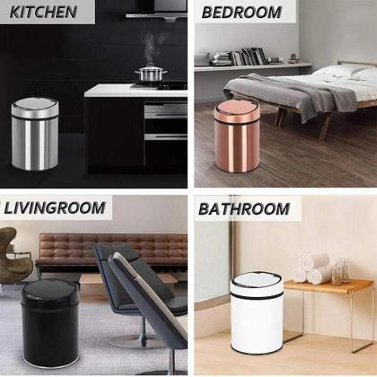 Imagem de Lixeira Automatica Branca Grande 12 Litros Sensor Inteligente Cozinha Banheiro Inox Cesto Lixo