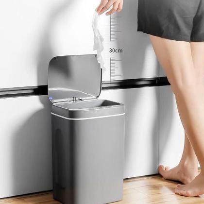 Imagem de Lixeira Automática Cesto Lixo Inteligente 12L Tampa Sensor Movimento Design Moderno Cinza
