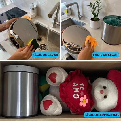 Imagem de Lixeira Automatica Com Sensor 12 Litros Inox Polido Grande Cabo Usb Com Cesto Removivel Luxo