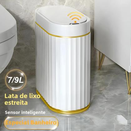 Imagem de Lixeira Automática Grande De 9L Com Sensor, Lixeira Inteligente Com Listras Romanas Para Cozinha E