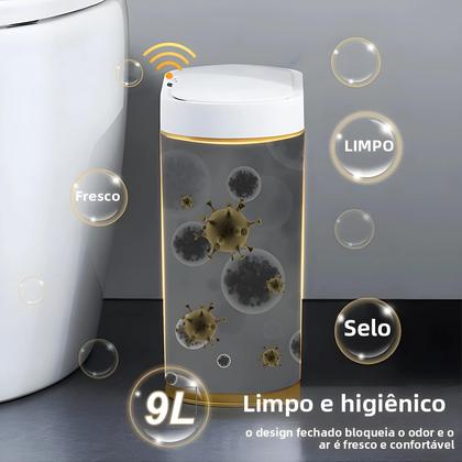 Imagem de Lixeira Automática Grande De 9L Com Sensor, Lixeira Inteligente Com Listras Romanas Para Cozinha E