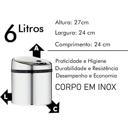 Imagem de Lixeira Automática Inox 6 Litros Premium Sensor Banheiro Kzi