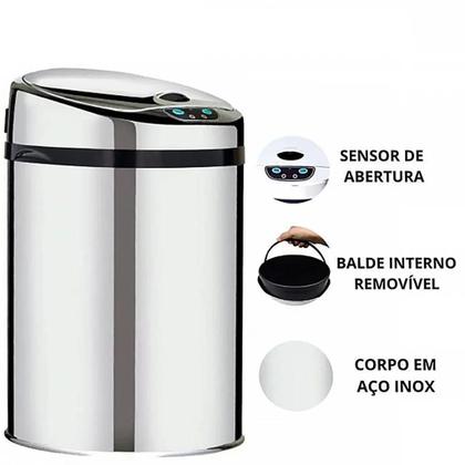 Imagem de Lixeira Automática Inox 9 Litros Premium Sensor Banheiro Kzi