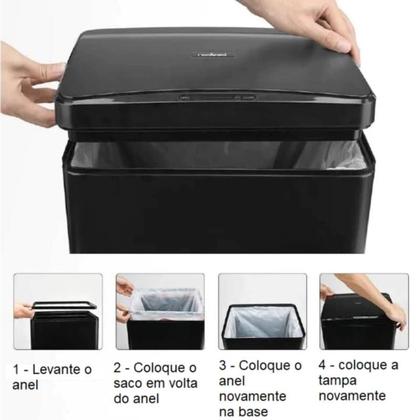 Imagem de Lixeira Automática Inox Branco Retangular 40 Litros c/Sensor