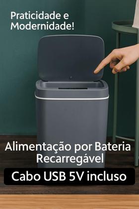 Imagem de Lixeira Automática Inteligente Cinza 12L Com Sensor De Aproximação P/ Uso Casa Escritório