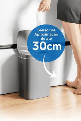Imagem de Lixeira Automática Inteligente Cinza 12L Com Sensor De Aproximação P/ Uso Casa Escritório