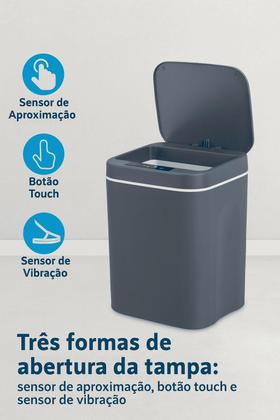 Imagem de Lixeira Automática Inteligente Cinza 12L Com Sensor De Aproximação P/ Uso Casa Escritório