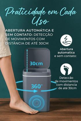 Imagem de Lixeira Automática Inteligente Cinza 12L Com Sensor De Aproximação P/ Uso Casa Escritório
