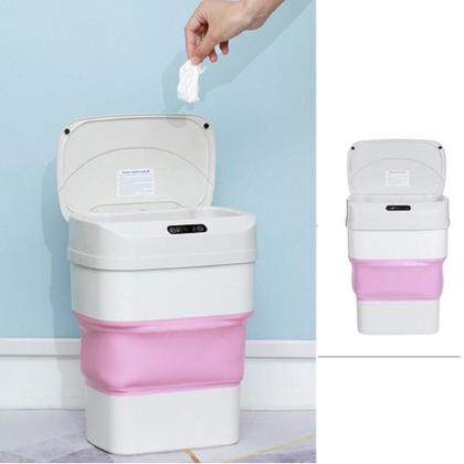 Imagem de Lixeira Automatica Inteligente Sensor Smart Cesto Retratil A Prova D Agua Viagem Camping Rosa