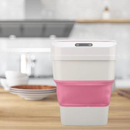 Imagem de Lixeira automatica inteligente sensor smart cesto retratil a prova d agua viagem camping rosa