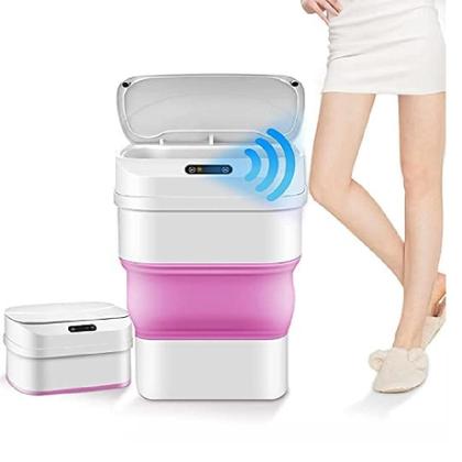 Imagem de Lixeira Automática Inteligente Sensor Smart Cesto Retrátil à Prova DÁgua Viagem Camping Rosa