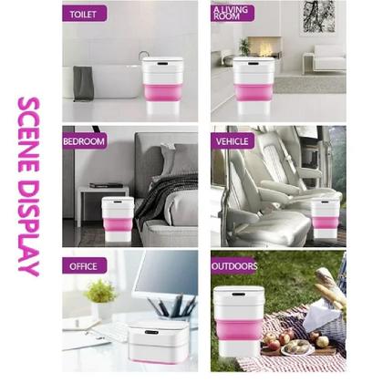 Imagem de Lixeira Automática Inteligente Sensor Smart Cesto Retrátil à Prova DÁgua Viagem Camping Rosa