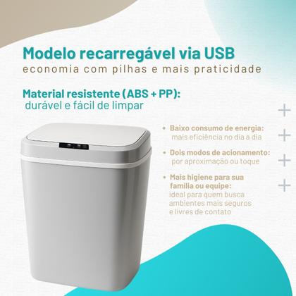 Imagem de Lixeira Automática Lixeiras Inteligentes Com Sensor 16l Recarregavel