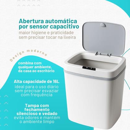 Imagem de Lixeira Automática Lixeiras Inteligentes Com Sensor 16l Recarregavel