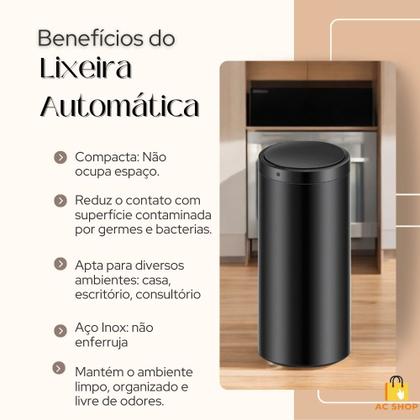 Imagem de Lixeira  Automática Lixo Com Sensor Inteligente de Proximação Aço Inox Redonda Grande 50L Cesto Multiuso Casa Banheiro