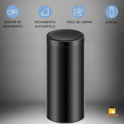 Imagem de Lixeira  Automática Lixo Com Sensor Inteligente de Proximação Aço Inox Redonda Grande 50L Cesto Multiuso Casa Banheiro